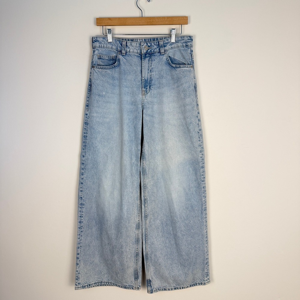 H&M Divided Wide Leg Jeans Women 6 Light Wash High Rise Baggy Denim Streetwear